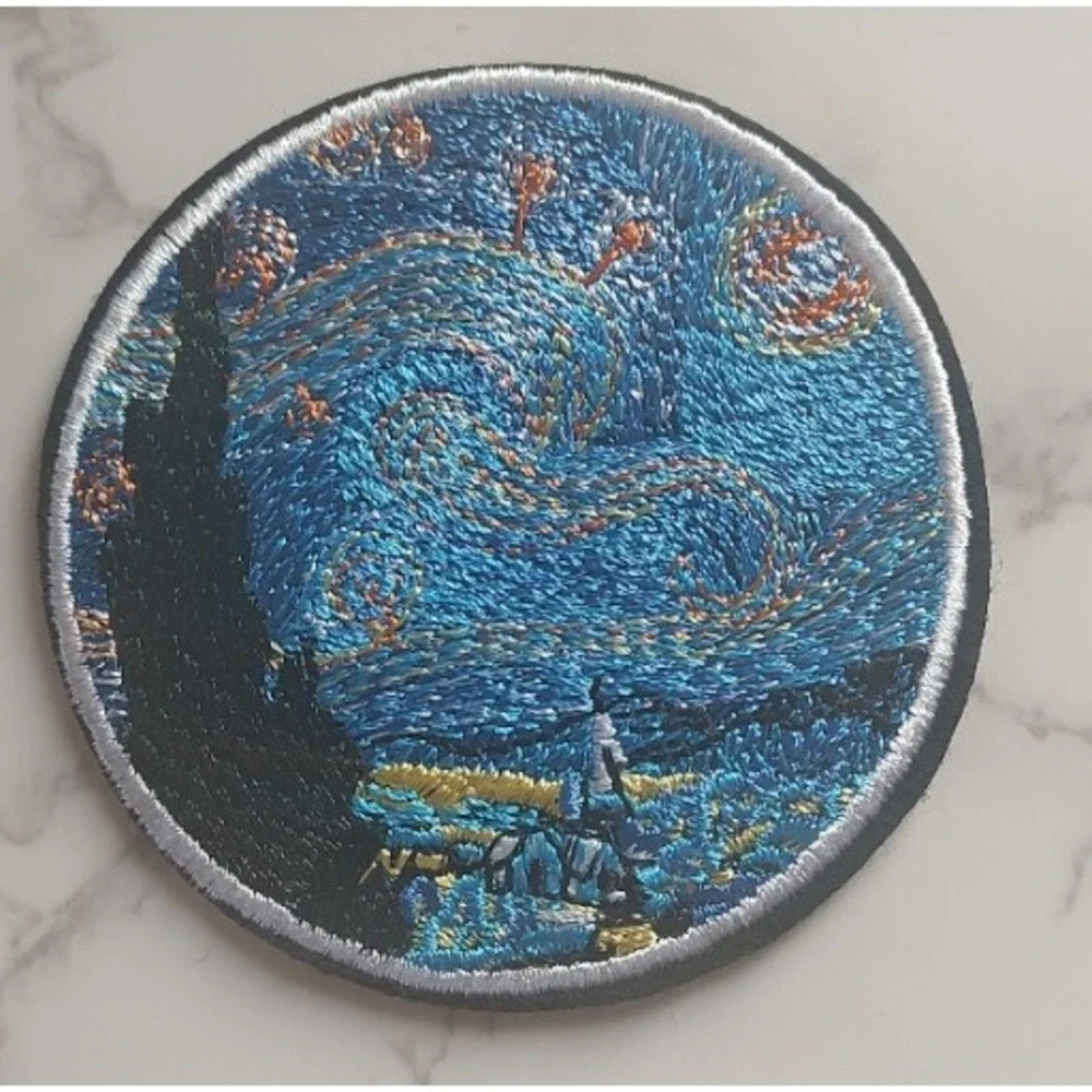 Starry Night Vincent Van Gogh Embroidered Patch 2.75 Inch Round Iron or Sew On
